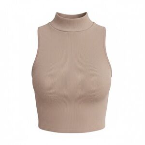 Love Tree Ribbed Sleeveless Mock Neck Crop Top Size M Neutral Beige